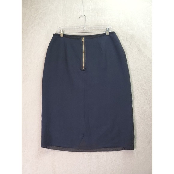 Erdem Pencil Skirt Womens Size 12 Black Navy Embossed Wool Lined Back Zipper EUC - Picture 2 of 9